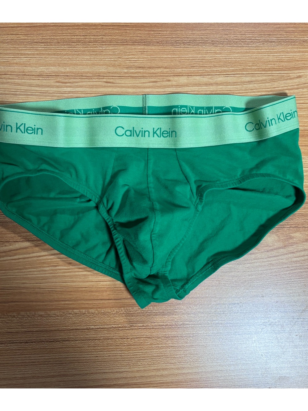 Calvin Klein Emerald Green Men's Cotton Briefs with Light Green Waistband